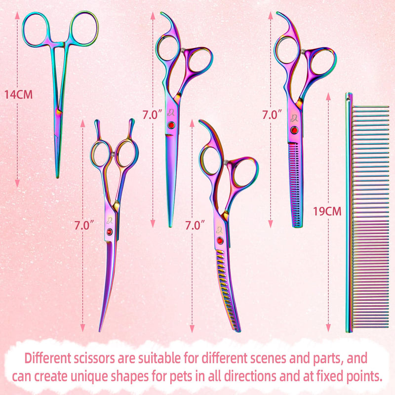 Dog Grooming Scissors,Rainbow Curved Scissors with Safety Round Tips,Sharp and Durable 6 in 1 Dog Scissors for Grooming - PawsPlanet Australia