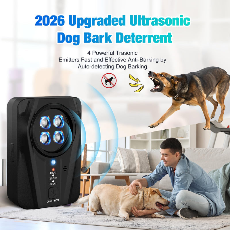 Queenmew Dog Bark Deterrent Devices, Automatic Anti Barking Device with 4 Ultrasonic Transmitters Long Range 50FT, 3 Mode Rechargble Barking Control Devices, Effective Stop Bark Box Outdoor & Indoor Dark Black - PawsPlanet Australia