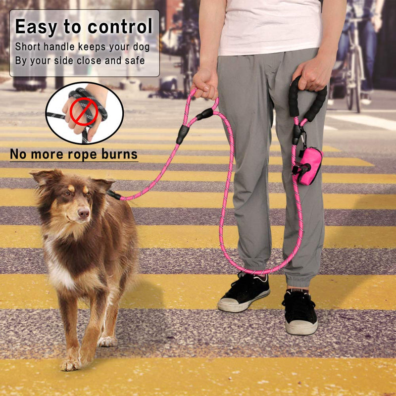 Rope Dog Leash 6ft Long,Traffic Padded Two Handle,Heavy Duty,Reflective Double Handles Lead for Control Safety Training,Leashes for Large Dogs or Medium Dogs,Dual Handles Leads(Pink) Rope-Pink - PawsPlanet Australia
