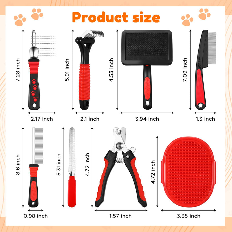 Baderke 8 Pcs Pet Grooming Care Kit Including Dematting Comb Detangling Brush Rake Comb Tooth Comb Pin Comb Bath Brush Nail Clipper and Nail File for Removing Knot and Hair from Dog Cat - PawsPlanet Australia