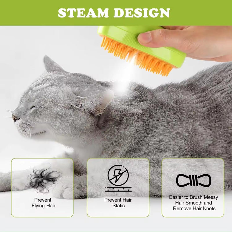 Cat Steam Brush for Shedding, 3 in 1 Rechargeable Cat Brush with Steam, Silicone Pet Brush for Removing Loose Hair, Massage, Cleaning, Grooming Brush for Cat and Dog - PawsPlanet Australia