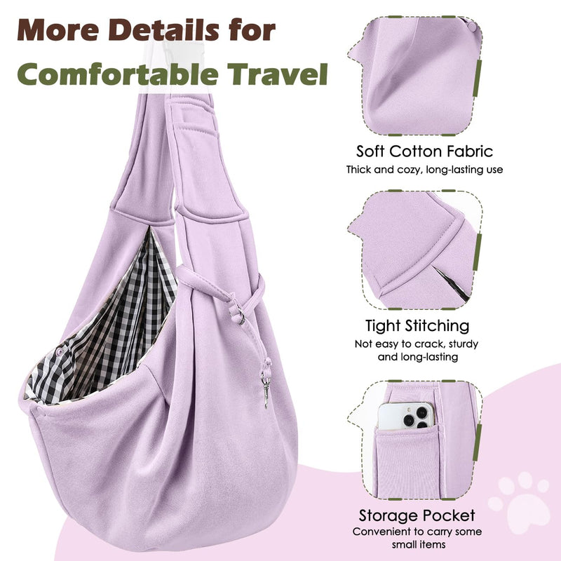 Pawaboo Dog Sling Carrier for Small Dogs, Reversible Hand Free Dog Carrier Sling with Adjustable Strap Buckle & Safety Leash, Soft Pouch and Tote, for Carry Small Dogs & Cats, Up to 12lbs,Light Purple Light Purple-Up to 12lbs - PawsPlanet Australia