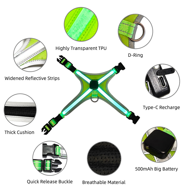 Light Up Dog Harness Type-C Rechargeable LED Dog Harness with RGB Multi-Colour Lighting Mode & 500mAh Battery, 500m Visible Waterproof Glow in The Dark Safety Vest for Night Walking, Avoid Accident L - PawsPlanet Australia