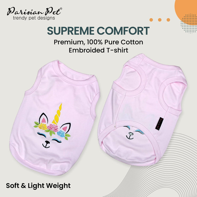 Parisian Pet Dog Tshirt - Embroidered Unicorn Girl Pet Vest - 100% Cotton, Lightweight Dog Clothes, Female Tank Top - Sleeveless Pink Tee Shirts for Large Dogs - 2XL - PawsPlanet Australia