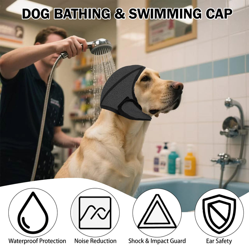 Dog Ear Defenders, Waterproof & Warm Dog Ear Protectors for Grooming, Bathing, Swimming, Adjustable Calming Noise-Reducing Dog Calming Hood (M) M(Head Circle:14"-19")