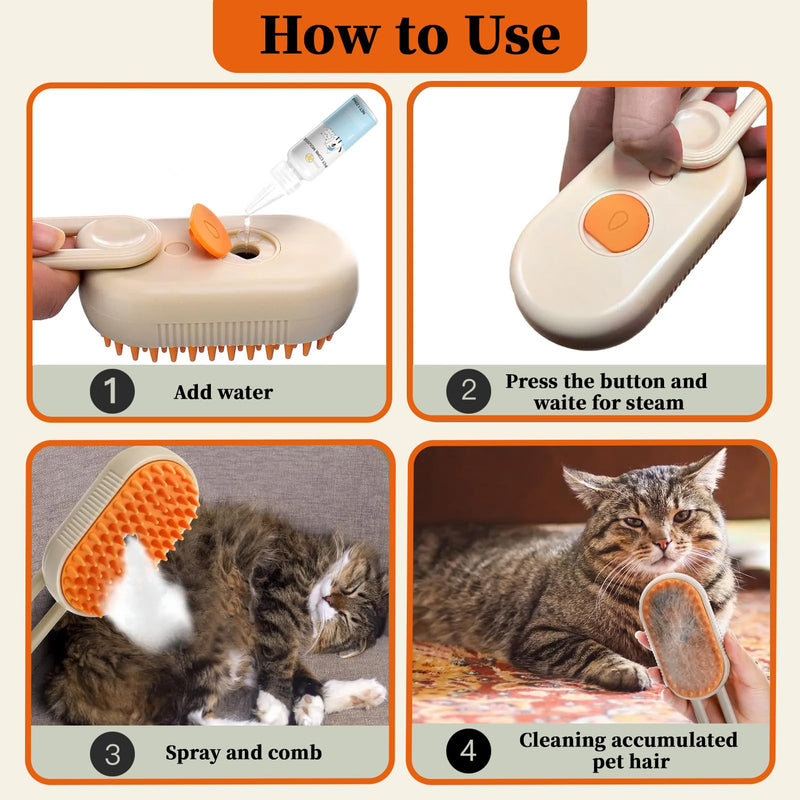 4-in1 Cat Steam Brush for Shedding & Grooming, Spray Hair Removal Comb with 2 Waterless Shampoo, Cat and Dog Brush for Shedding, Pet Grooming Comb Hair Removal Tool for Cats and Dogs 4.7''-2*Shampoo - PawsPlanet Australia