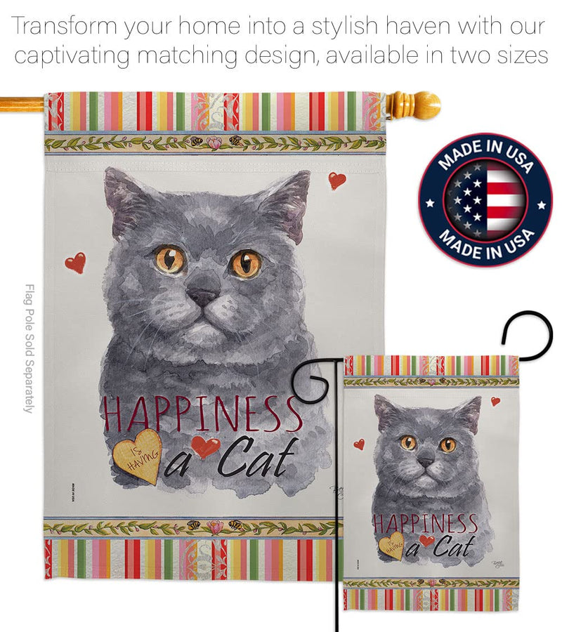 Breeze Decor Blue British Short Hair Happiness House Flag-2 pcs Pack Cat Kitten Meow Spoiled Paw Fur Pet Nature Farm Animal Creature Banner Small Garden Yard Gift Double-Sided, Made in USA - PawsPlanet Australia