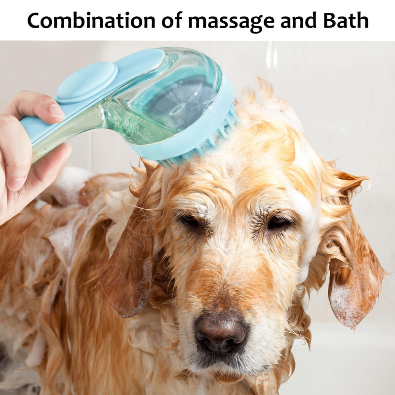 (6 Pcs) ELEGX Pet Grooming Bath Massage Brush with Soap and Shampoo Dispenser Soft Silicone Bristle for Long Short Haired Dogs Cats Shower Blue kit - PawsPlanet Australia