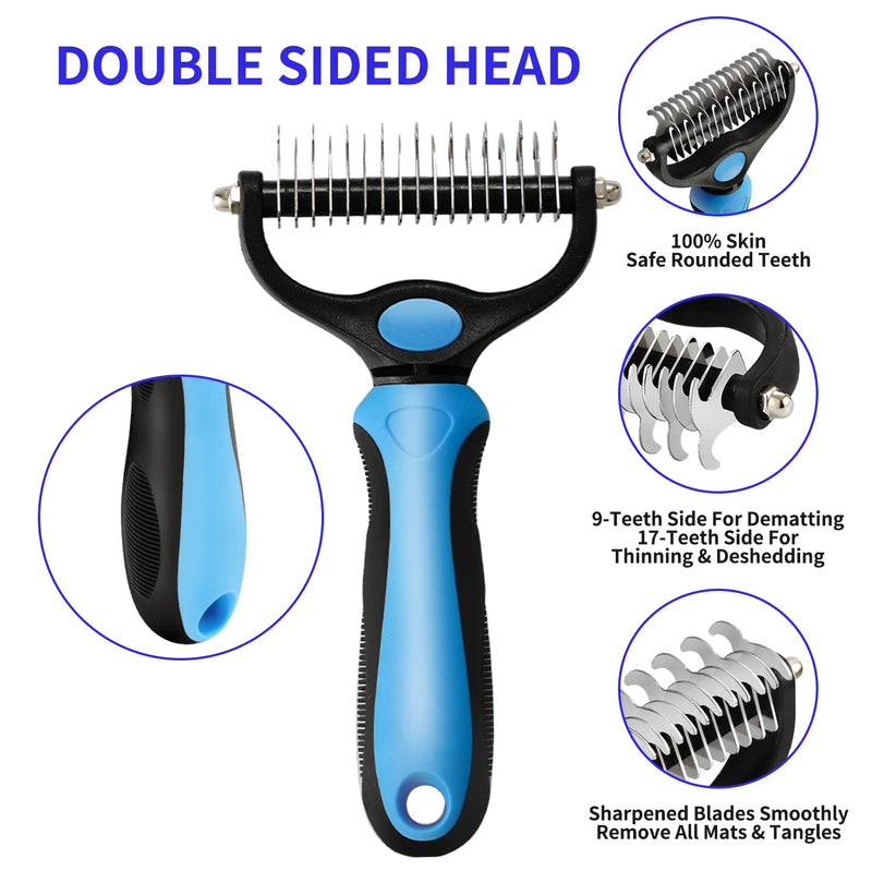 TAN.G Pet Deshedding Brush，2 Sided Undercoat Rake for Dogs & Cats，Dog Grooming Rakes Tools for Mats & Tangles Removing，Effectively Reduces Shedding by up to 95% for Short Medium and Long Pet Hair - PawsPlanet Australia