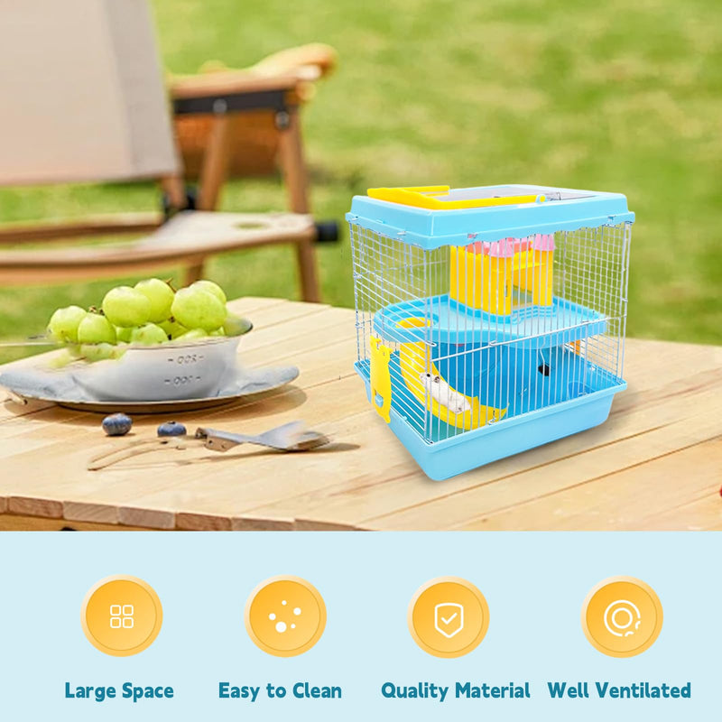 Tfwadmx Hamster Carrier, Dwarf Hamster Travel Cage, Portable Cages with Water Bottle, Gerbil Travel Carry Case Outdoor Vacation House for Small Mice(Blue,10.6”x8”x11.4”) Blue - PawsPlanet Australia