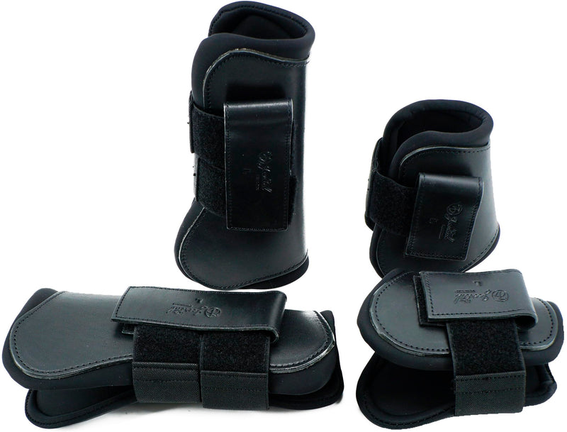 Jeereal Horse Tendon Brushing Boots Open Front & Fetlock Boot | Protective Gear and Training Equipment |Neoprene,Breathable Waterproof Fabric and Genuine Leather | 4 Set Full (Large) Black