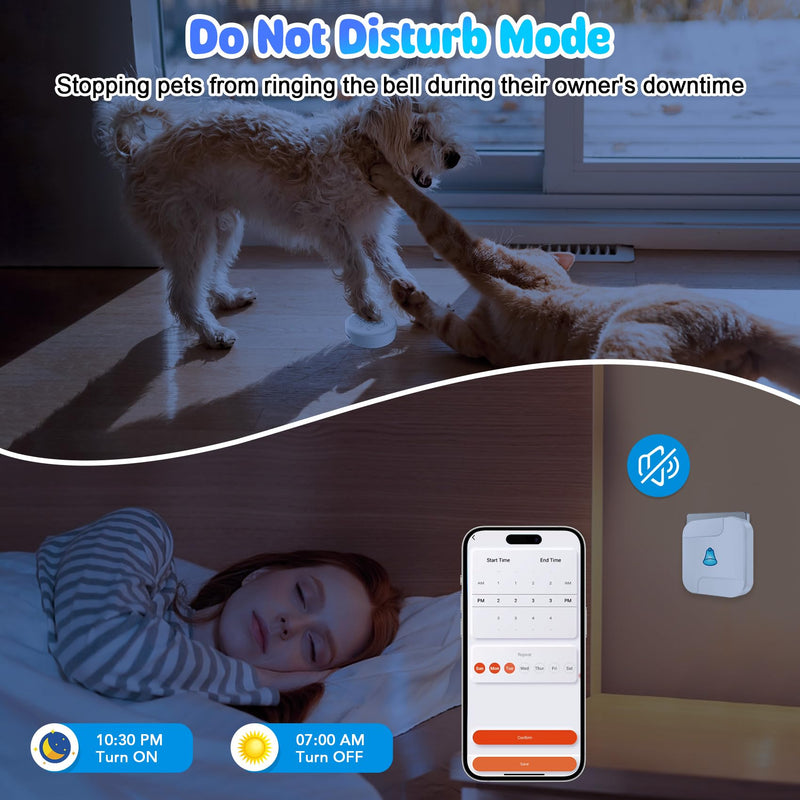 Smart Dog Bell for Potty Training Wireless Doggie Door Bell for Dog Puppy Training Sliding Door/Go Outside Doorbell and Waterproof Touch Button with Tuya 2 push button+ 1 smart receiver - PawsPlanet Australia