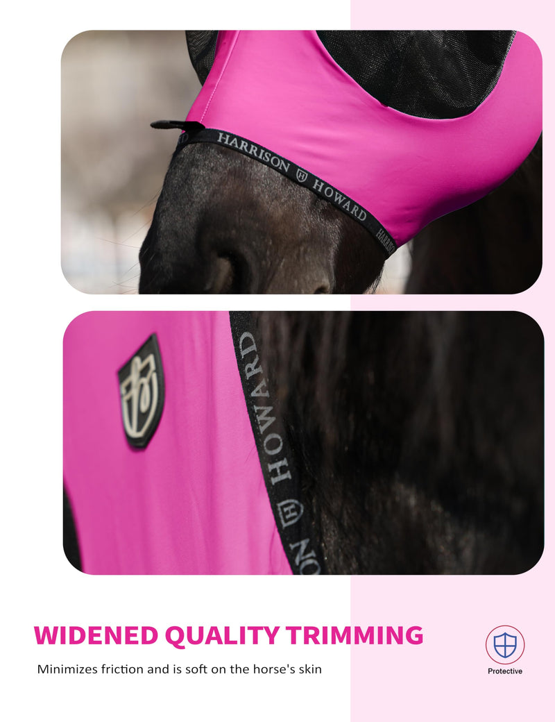 Harrison Howard Horse Fly Mask with Forelock Opening Stretch Breathable and Comfortable for Horses UV -Protection Fuchsia M