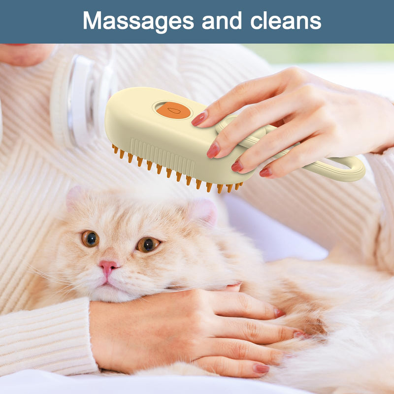 Cat Hair Steam Brush for Shedding, Pet Hair Removal Comb with Water Tank, 3 In 1 Steam Cat Brush, USB Charging Port, Steam Pet Brush with Removable Comb for Removing Floating Hair - PawsPlanet Australia