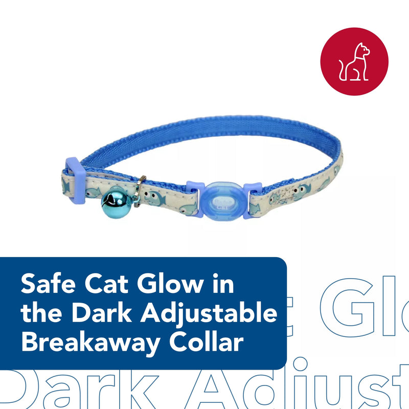 Coastal Pet - Safe Cat Glow in The Dark Adjustable Breakaway Collar - Glowing Blue Fish Print - 3/8” x 8"-12” 3/8" x 08"-12" (Pack of 1) - PawsPlanet Australia