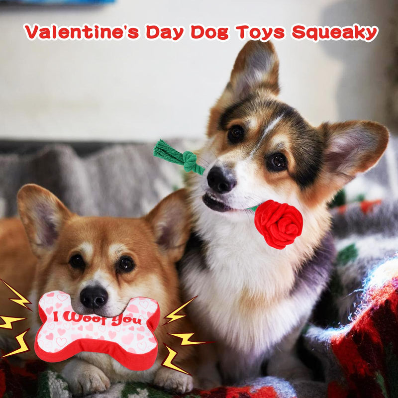 YUEPET Squeaky Valentine's Day Pet Toys 3 Piece Set,Interactive Rose Puzzle Toys, Soft Plush Heart-Shaped Rope Bone Dog Toy with Squeaker Crinkle Paper Puppy Chew Toys for Small Medium Dogs Teething - PawsPlanet Australia
