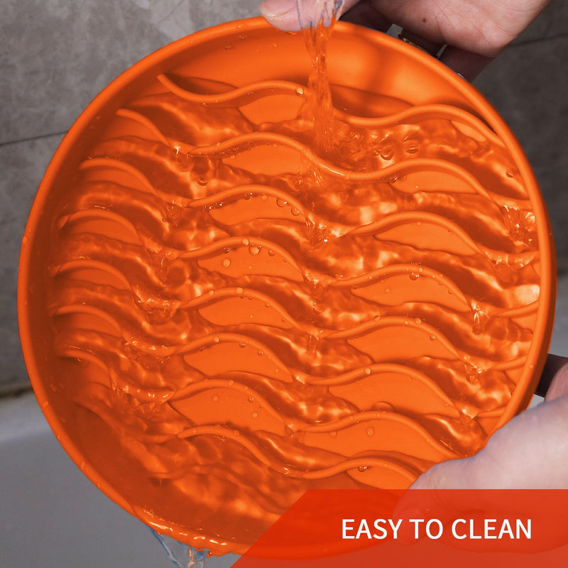 Slow Feeder Dog Bowls, Silicone Food Bowl Anti-Gulping, Pets Puppy Slow Feeder with Suction Cups, Dishwasher Microwave Safe for All Small Medium Dogs, Wave Design Orange - PawsPlanet Australia