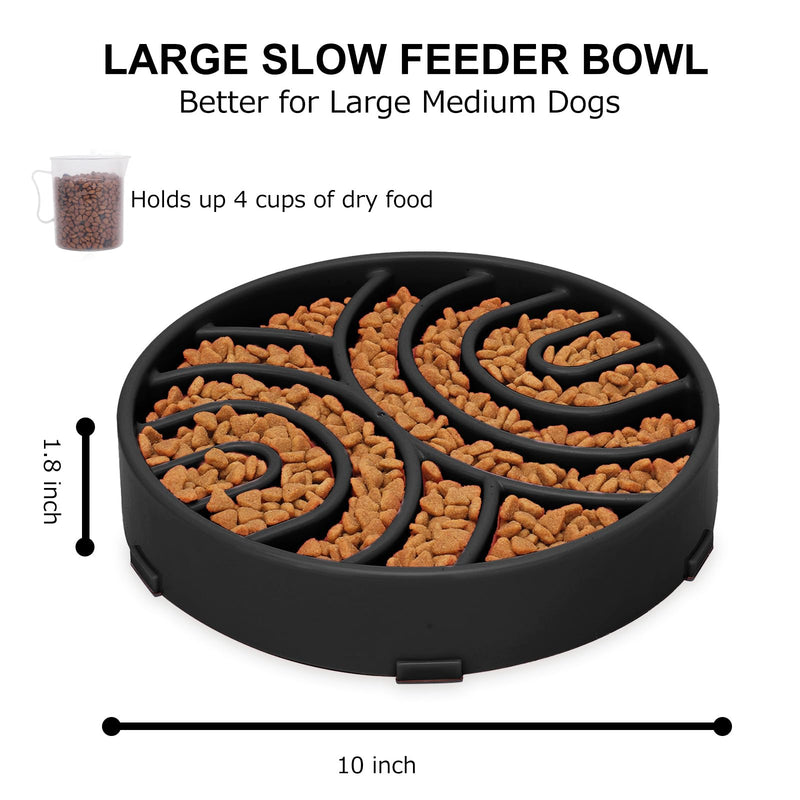 WHIPPY Slow Feeder Dog Bowls Anti-Choking Maze Dog Food Bowl Anti-Slip Interactive Dog Puzzle Feeder Dog Bowl Pet Bowl for Large Medium Dogs,Black black