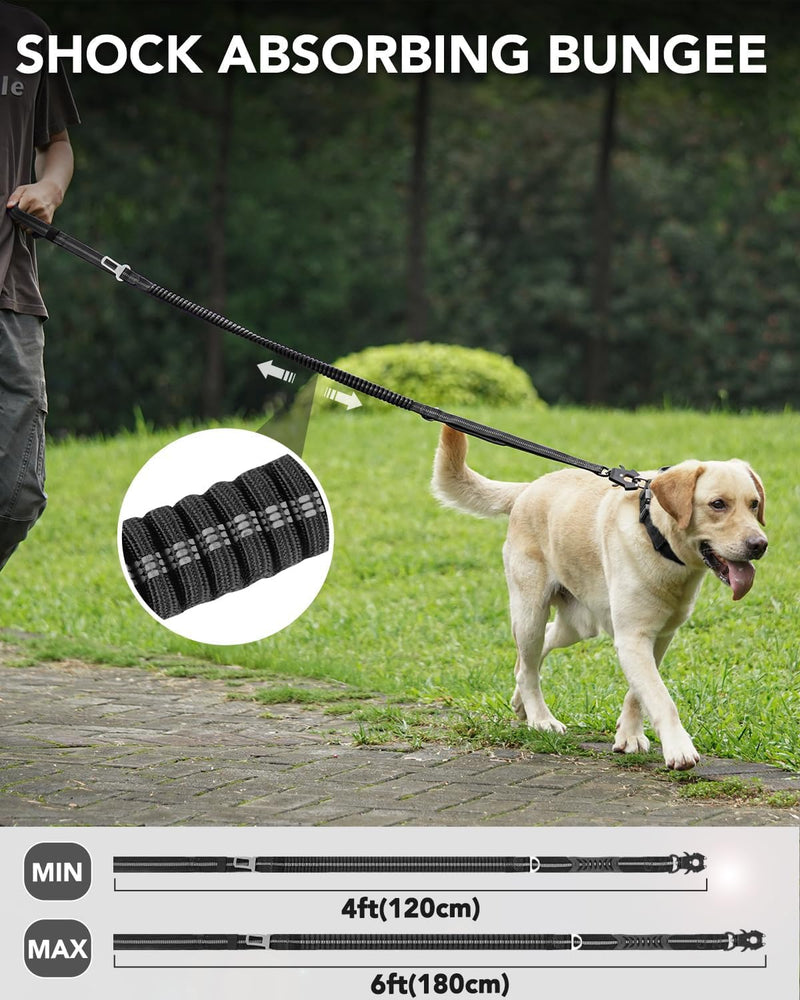 Joytale Tactical Dog Collar(17"-21") and Dog Leash Set, Shock Absorbing Bungee Dog Leash and Adjustable Strong Dog Collar with Handle for Large Dogs(Black, L) - PawsPlanet Australia