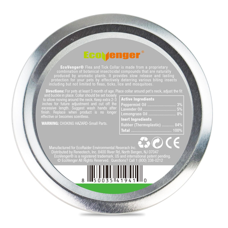 EcoVenger Flea Collars for Dogs & Cats - Flea & Tick Repellent 2-Pack Green. Built-in Pant-Based Formula Strong Repellency Slow Release, Lasting Protection, Pleasant Aroma, Waterproof