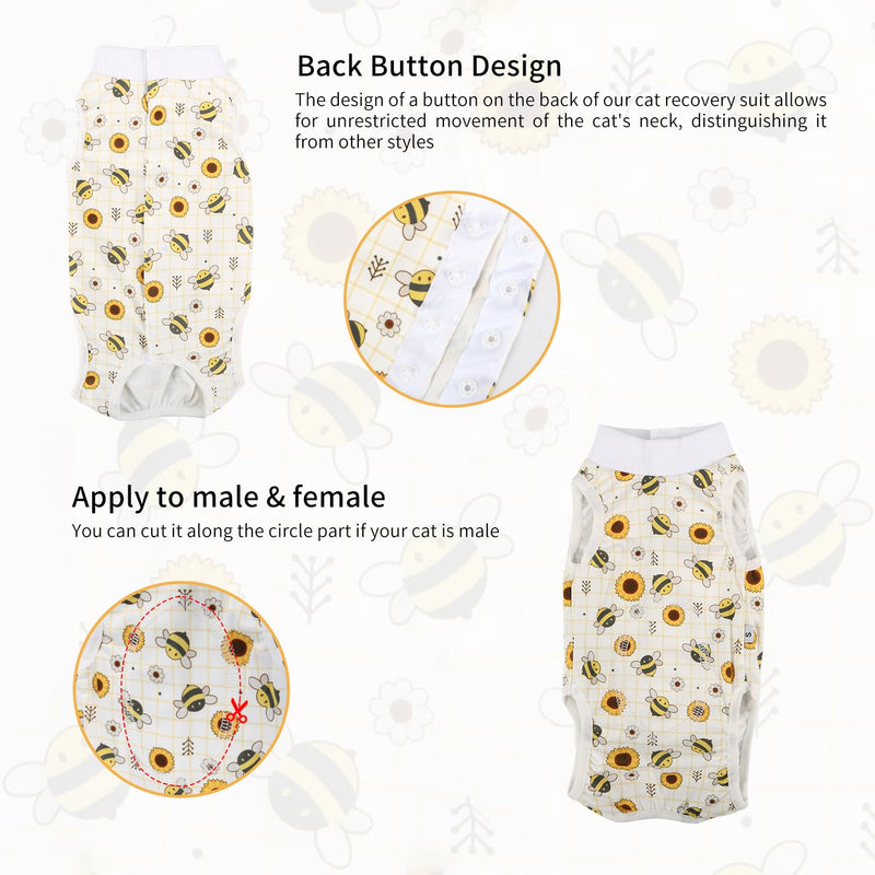 2 Packs Cat Surgery Recovery Suit Surgical Clothes Abdominal Wounds Anti-Licking Cat Bodysuit Onesie Substitute E-Collar& Cone Small Yellow Bee + Pink Leopard - PawsPlanet Australia