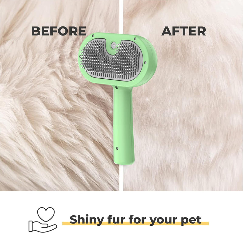 Self-Cleaning Electric Cat and Dog Grooming Brush With Wash-Free Essence - Removes Static Flying Hair, Easy To Clean Steam Brush for Pets light green