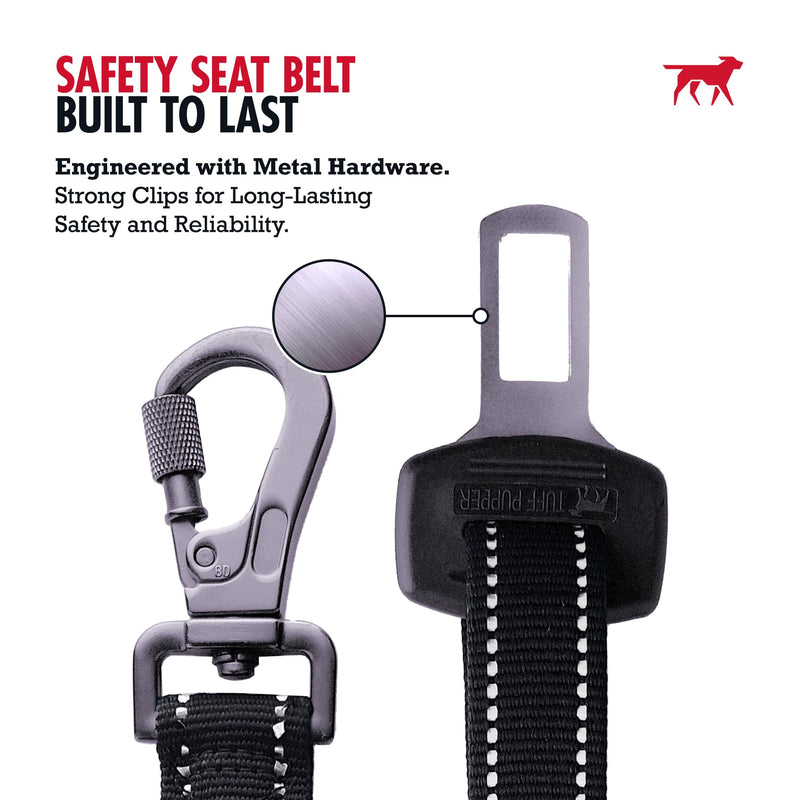 Tuff Pupper Dog Seat Belt | Adjustable Length Dog Seatbelt Restraint | Tangle-Free Locking Carabiner | Shock-Absorbing Bungee | Reflective Stitching for Visibility | Universal Fit for Cars & Trucks Black Seat Belt Attachment - PawsPlanet Australia