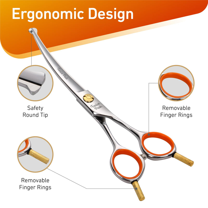 Fenice Peak 6'' Small Curved Scissors Lightweight Dog and Cat Grooming Scissors with Safety Round Tip JP440C Stainless Steel Sharp Blades for Body Facial Nose Ear and Paw Hair Easy Use 6'' - PawsPlanet Australia