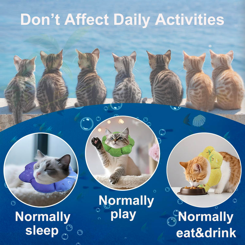 Cat Soft Cone Collar, Adjustable Cat Recovery Cones to Stop Licking Wounds, Waterproof Pet Elizabethan Recovery Collar for Cats After Surgery (Blue Ocean, M) Blue (Ocean)