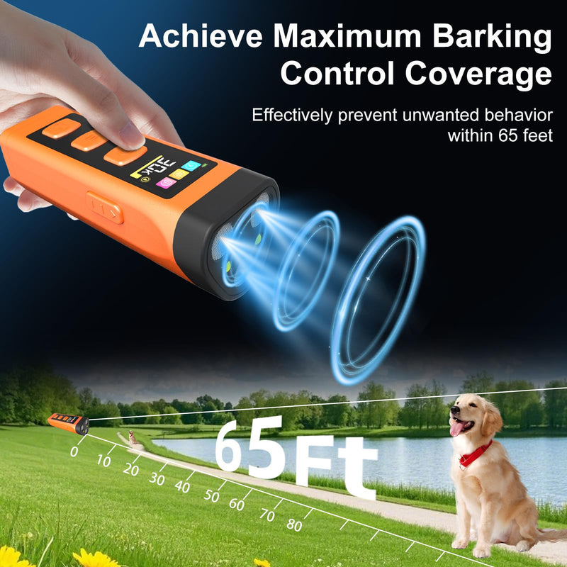 2 Pack Dog Bark Deterrent Device, Color Display 2000 mAh Rechargeable Ultrasonic Anti-Barking Trainer with 4 Frequency Settings 25/30/40/55 kHz, 65ft Long-Range, Safe & Effective Indoor Outdoor Use 2 Pack Orange - PawsPlanet Australia