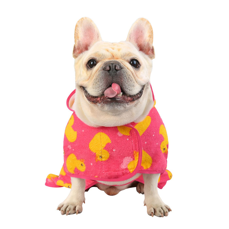HDE Dog Bathrobe Super Absorbent Quick Drying Puppy Towel Wrap Coat Adjustable After Bath Robes with Hood for Dog Sizes S-XXL Pink Rubber Ducks M Medium - PawsPlanet Australia