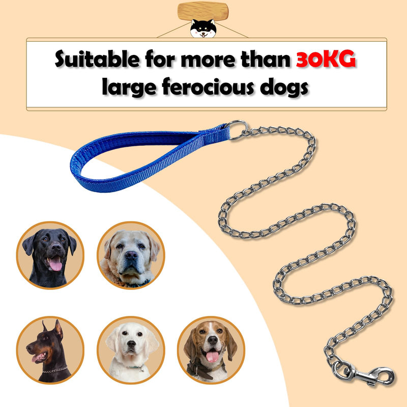 LOS ANDES Metal Dog Leash and Collar Set, 4FT Chew Proof Leash Heavy Duty Dog Chain Leash for Medium Large Dogs Comfortable Soft Padded Handle with Anti Bite Slip Chain Collar (4FT Blue) 3.5mm*4FT(for medium& large dogs) - PawsPlanet Australia