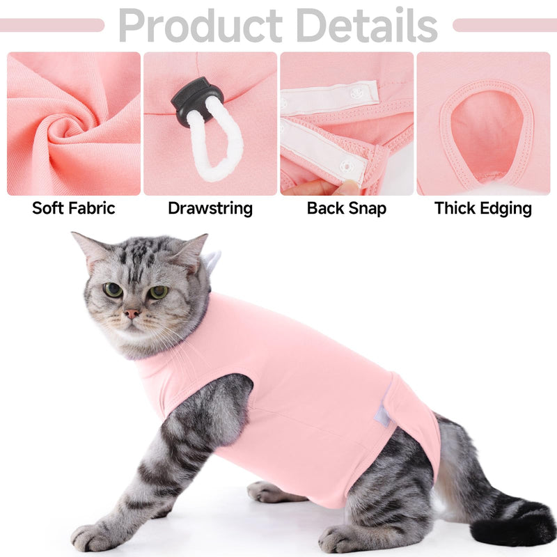 Cat Recovery Suit for Surgery, Soft Stretchy Cat Onesie, Kitten Surgical Recovery Suit with Snap Opening, Breathable Cat Body Suit After Spay, Comfortable E Collar Alternative Pink M Medium