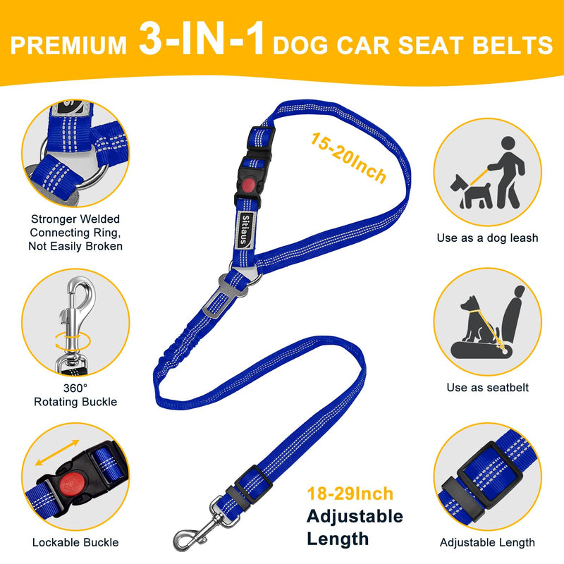 Dog Seat Belt for Car - 3 in 1 Adjustable Dog Car Leash & Harness for Small, Medium and Large Pets - Nylon, Duty Design for Safe Distraction Free Driving Blue - PawsPlanet Australia