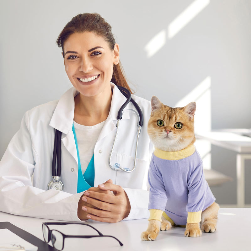 Avont Cat Recovery Suit - Kitten Onesie with Front Sleeves for After Surgery, Female Spay Surgical Abdominal Wound Skin Diseases E-Collar Alternative Wear -Purple(M) Purple Medium - PawsPlanet Australia