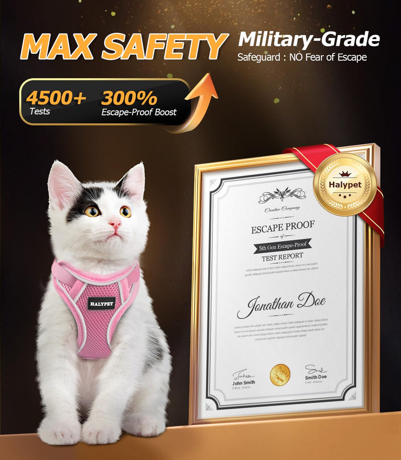 Halypet Cat Harness and Leash Set [MAX Safety 4th-Gen Upgrade] Escape Proof Adjustable Cat Leash Comfortable Soft Vest Easy to Wear Kitten Harness with Reflective Strip for Cats Walking, M Pink H600 Pro Pink Medium (13-18lb) - PawsPlanet Australia