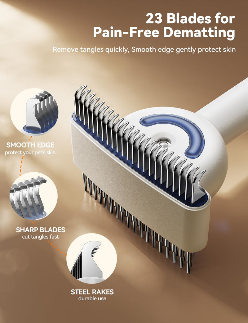 Dog Brushes for Grooming with Steam, FeelNeedy Dual-Sided Dematting & Deshedding, Safe Non-Deforming Steel Pins, Undercoat Rake for Long-Haired Dogs & Cats with Medium-Thick, Tangled, Shedding Coats