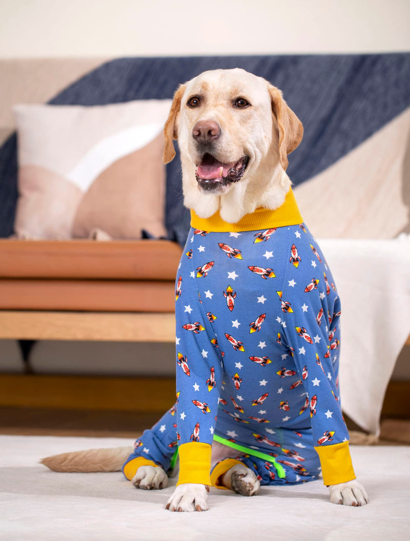 Large Dog Clothes, Elastic Pet Onesie Clothes Protect Joints Anti-hair Anti Licking, Wound Protection Pet Pajamas Jumpsuit For Medium Large Dogs (6XL,Blue Rocket) 6XL Blue Rocket