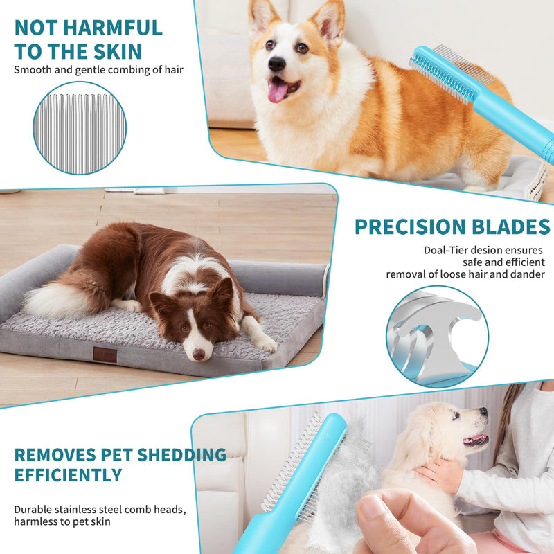 4 in-1 Pet Grooming Combo and Pet Hair Removal Soft Brush - Deshedding Dog Brush,Metal Comb for Cat and Dog,Dematting Comb,Matted Fur on Cats and Dogs - PawsPlanet Australia