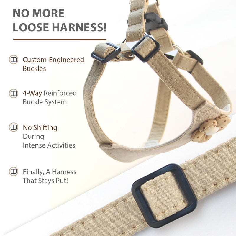 Flower Dog Harness with Leash Set, Cute Soft Puppy Harness for Small Girl Boy Dogs, No Pull No Choke Escape Proof Pet Harnesses, Brown S - PawsPlanet Australia
