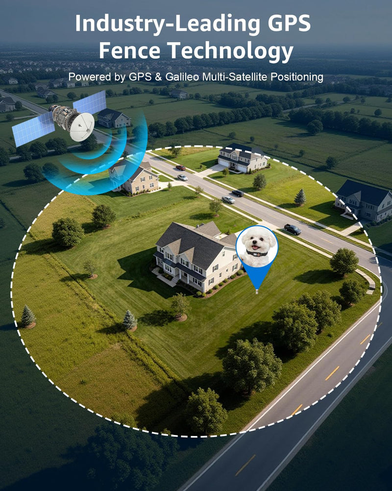 GPS Wireless Dog Fence with No Subscription, 25-999yards Adjustable Boundary, IPX7 Waterproof, Beep Vibration Shock Correction, Outdoor Use, for Dogs Over 18 Lbs