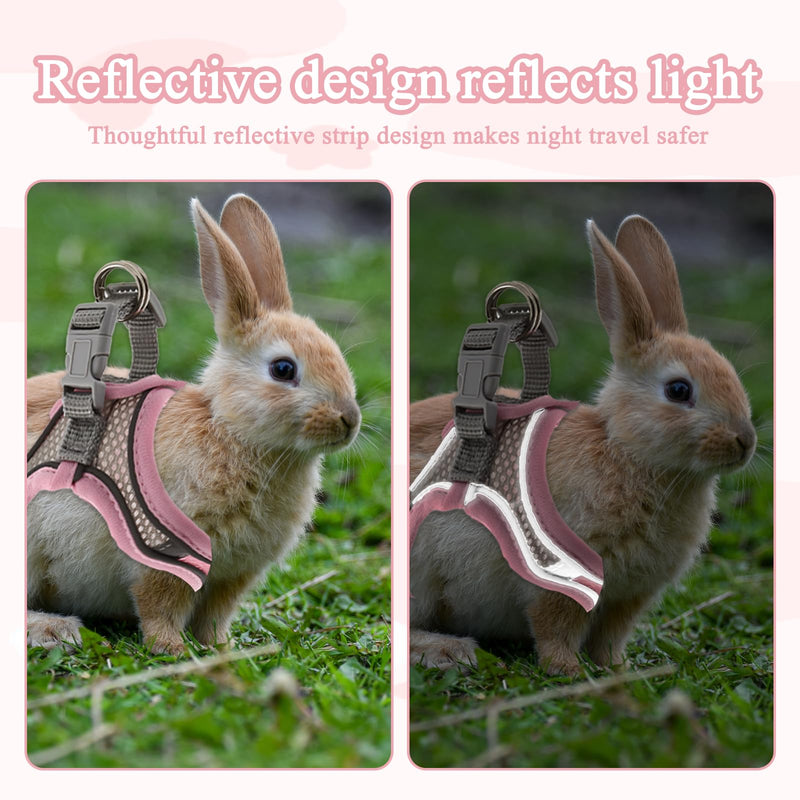 Rabbit Harness and Leash Set, Breathable Pet Vest, Bunny Harness with Reflective Strips, Soft Mesh for Small Kitten, Puppy, Rabbit and Small Animals(Pink) - PawsPlanet Australia