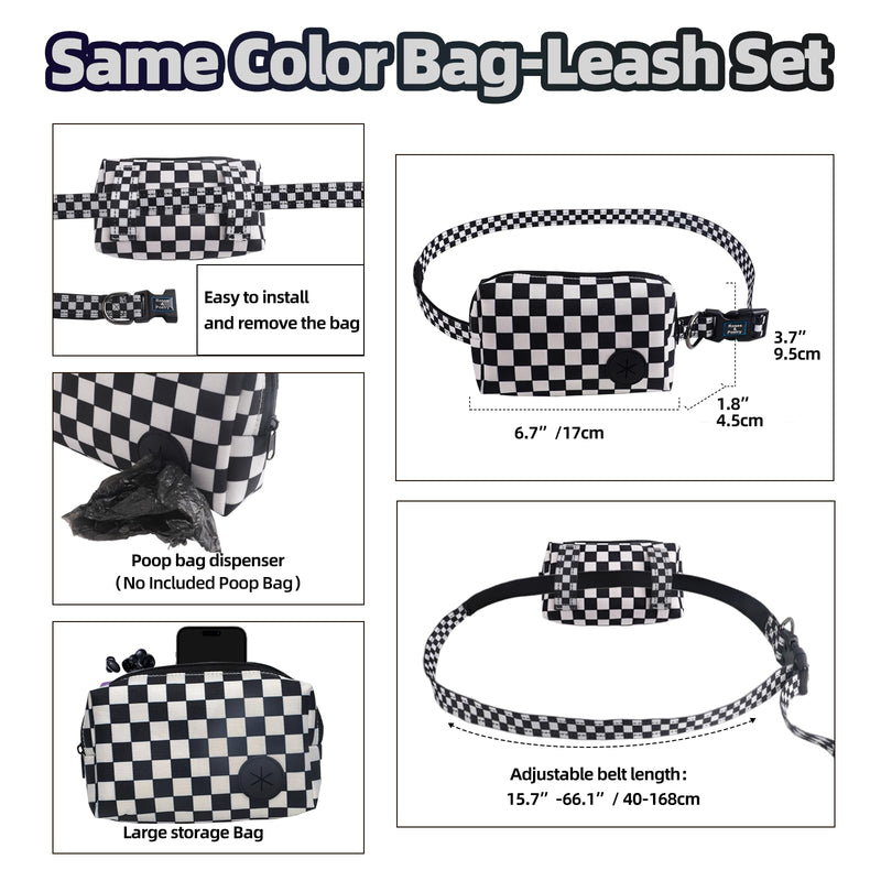 Roses&Poetry Hands Free Dog Leash with Zipper Pouch, 6-9ft Bungee Waist Leash for Medium Large Dogs Walking, Running Lead with Dual Padded Handles Car Safety Buckle for Training Jogging Checkered (XL) 6-9FT With Zipper Pouch, 2 Handles - PawsPlanet Australia