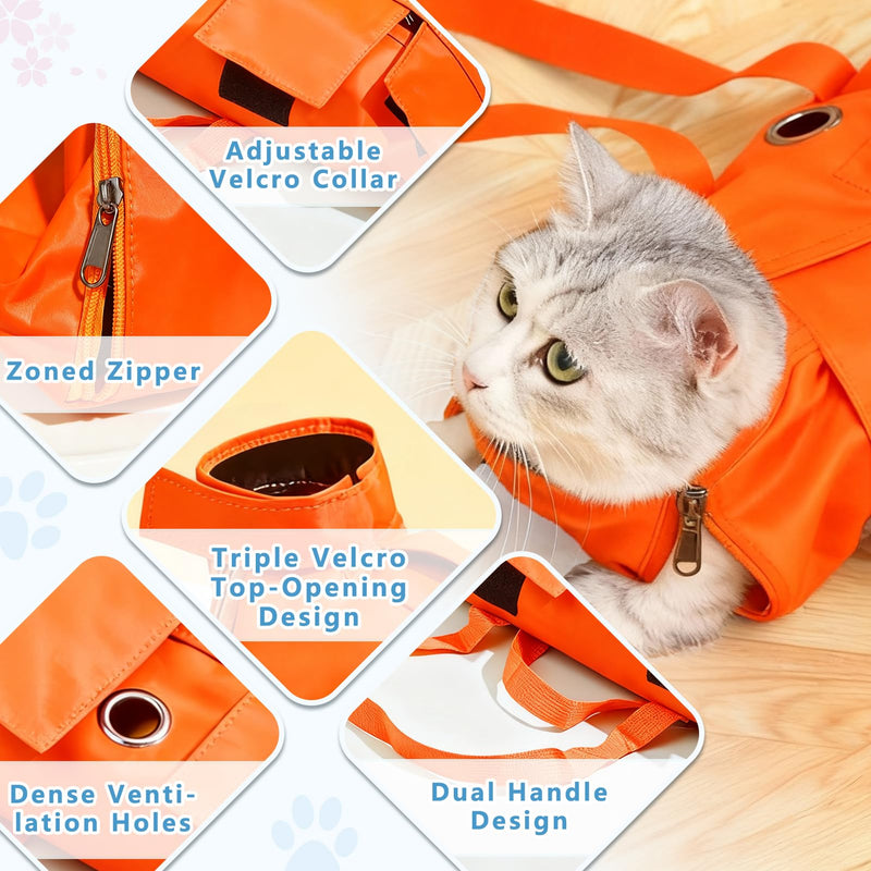 Waterproof Cat Grooming Restraint Bag - Anti-Scratching for Claw Care & Nail Trimming, Ideal for Cat Medical Examination (Orange, S) Orange