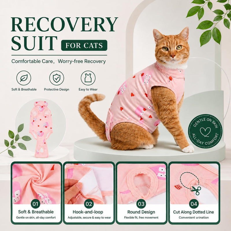 Kuoser Cat Recovery Suit for Female Male Cats, Breathable Post-Surgery Onesie for Spay Neuter, Abdominal Wound & Skin Disease Protection, E-Collar Alternative Anti-Licking Bodysuit for Kittens Small(chest:11.8'') Pink