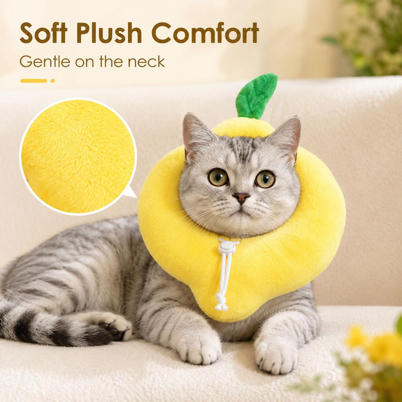 Cat Recovery Collar - Soft Cat Cone to Stop Licking after Surgery, Adjustable Elizabethan Collar for Cats & Small Dogs, Lightweight PP Cotton Donut Neck Cone Lemon
