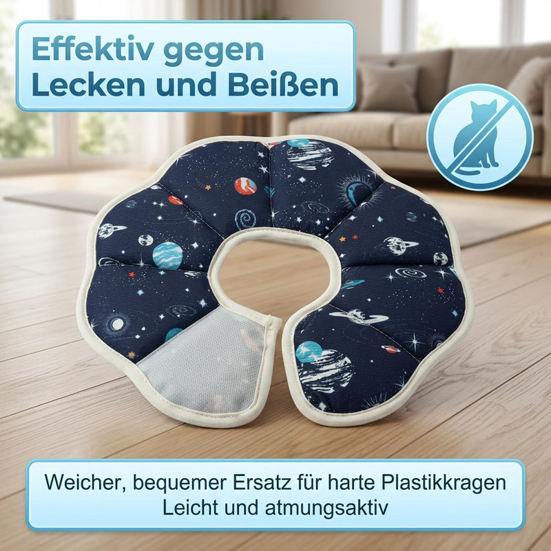 2-Pack Cat Collars with Leak Protection, Soft Neck Brace for Cats (Planets & Rockets), Waterproof Protective Collar for Post-Surgery Cats and Small Dogs, Adjustable 13-25 cm