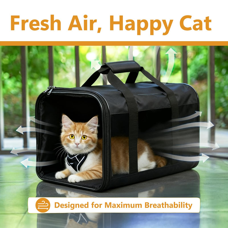 Simple Deluxe Airline-Approved Cat Carrier, 17" x 12" x 12", Soft-Sided Pet Carrier for Cats, Small Dogs, Kittens & Puppies up to 17 lbs, Durable & Collapsible Travel Carrier, Black Black-NEW