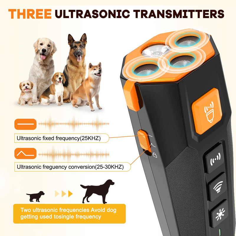 Dog Bark Deterrent Device Ultrasonic Anti-Barking Devices with 3X Sonic Emitters Indoor Outdoor Use Rechargeable Safe for Dogs Training(Black)