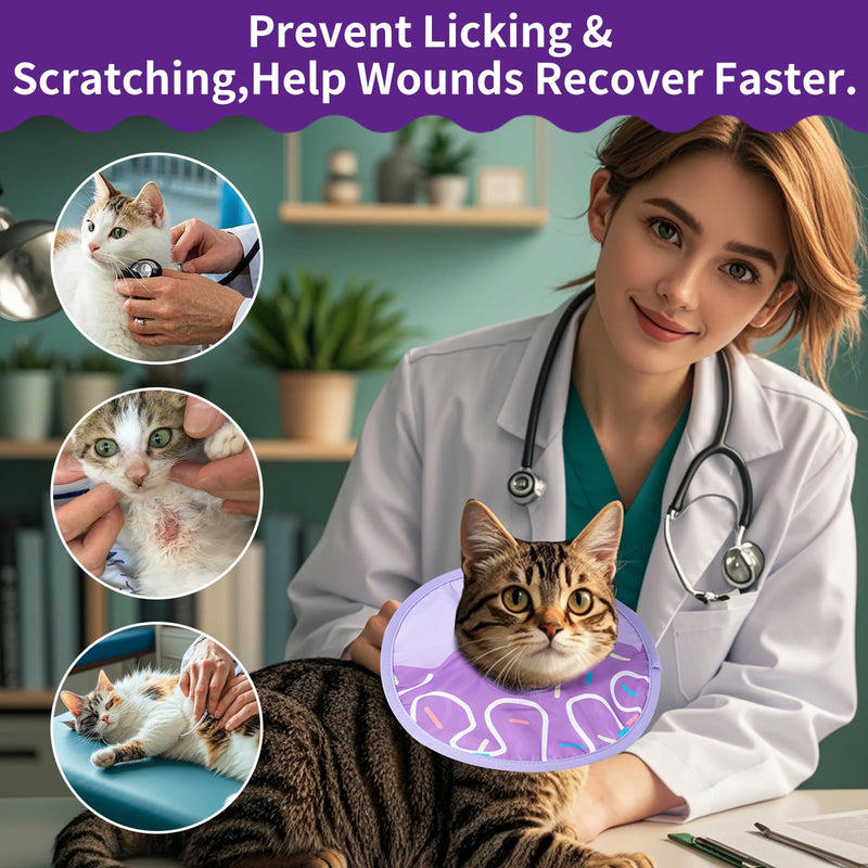 Cat Recovery Collar Lightweight Soft Cats Cone Cute Donut Shape Adjustable Fasteners Waterproof Pet Collar After Surgery to Prevent Licking for Kitten and Puppy (Purple, Extra Small) Purple